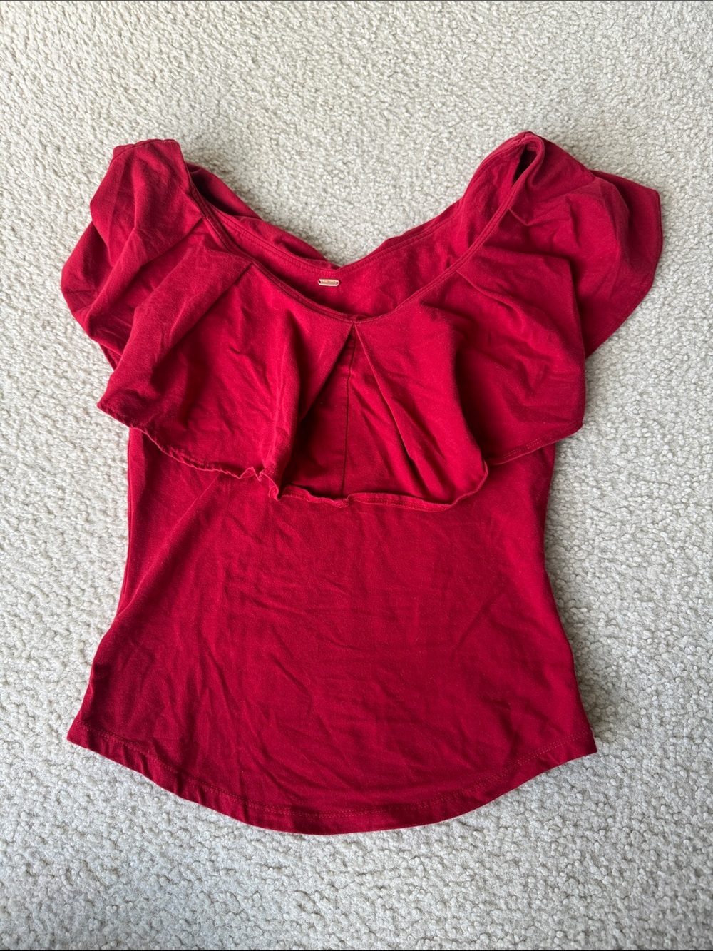 Free People Red Ruffle Off-Shoulder Top